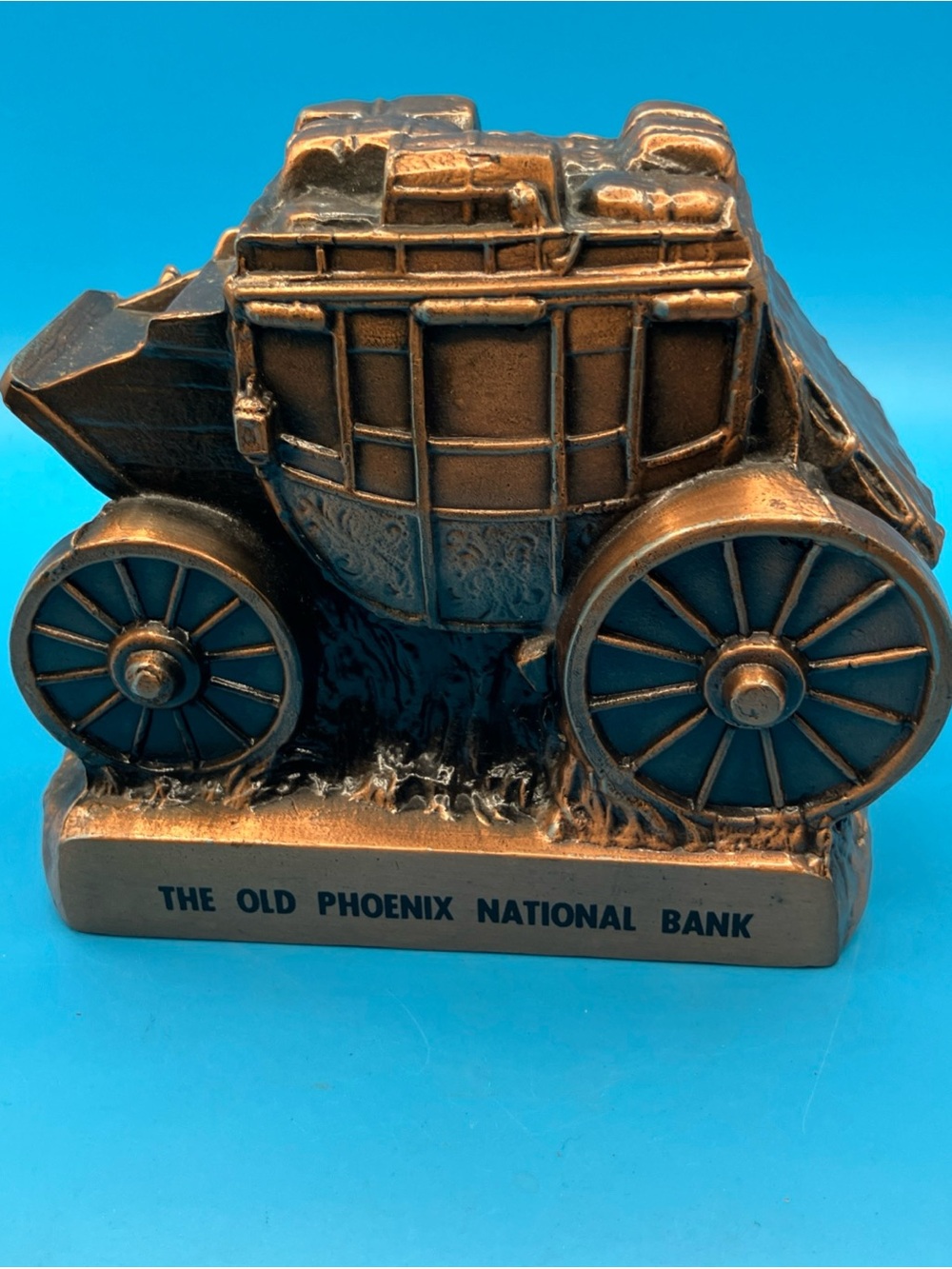 Vintage The Old Phoenix National Bank Stagecoach Figurine - Bronze Tone